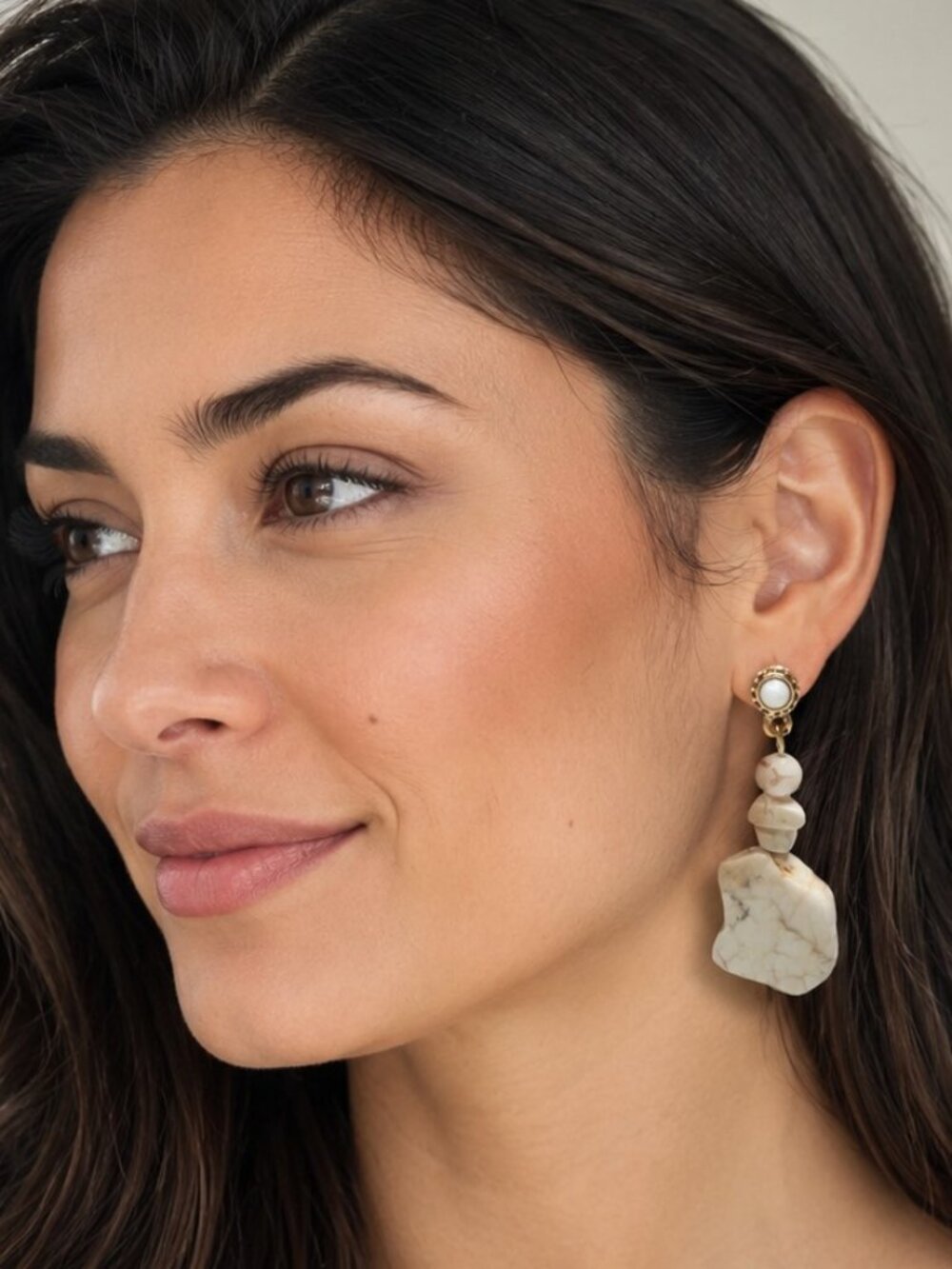 Howlite Gemstone Pierced Earrings